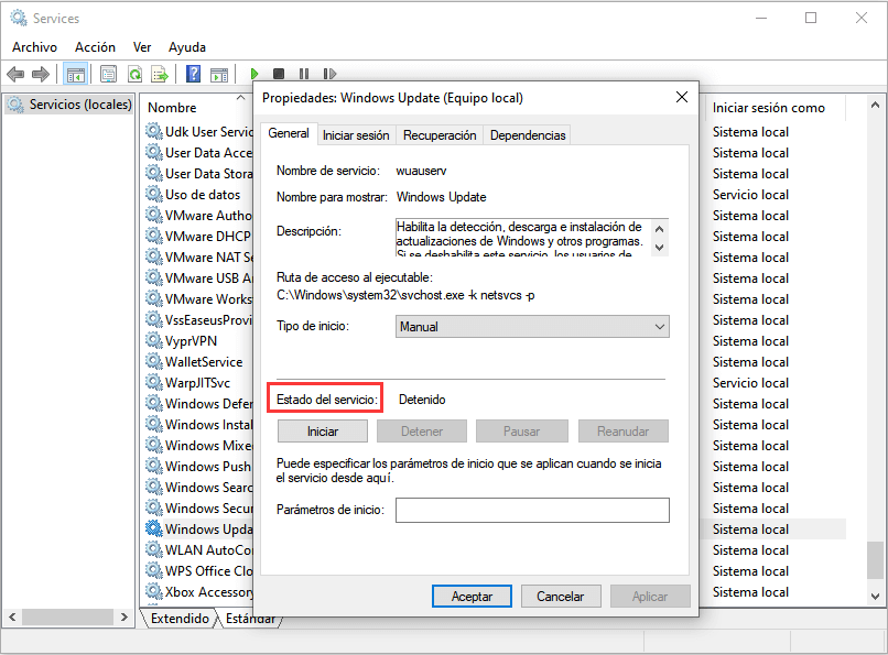 Comprobar el estado de la actualización de Windows