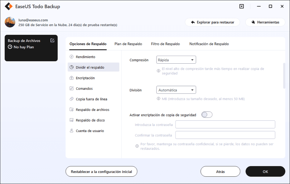 opcion de backup